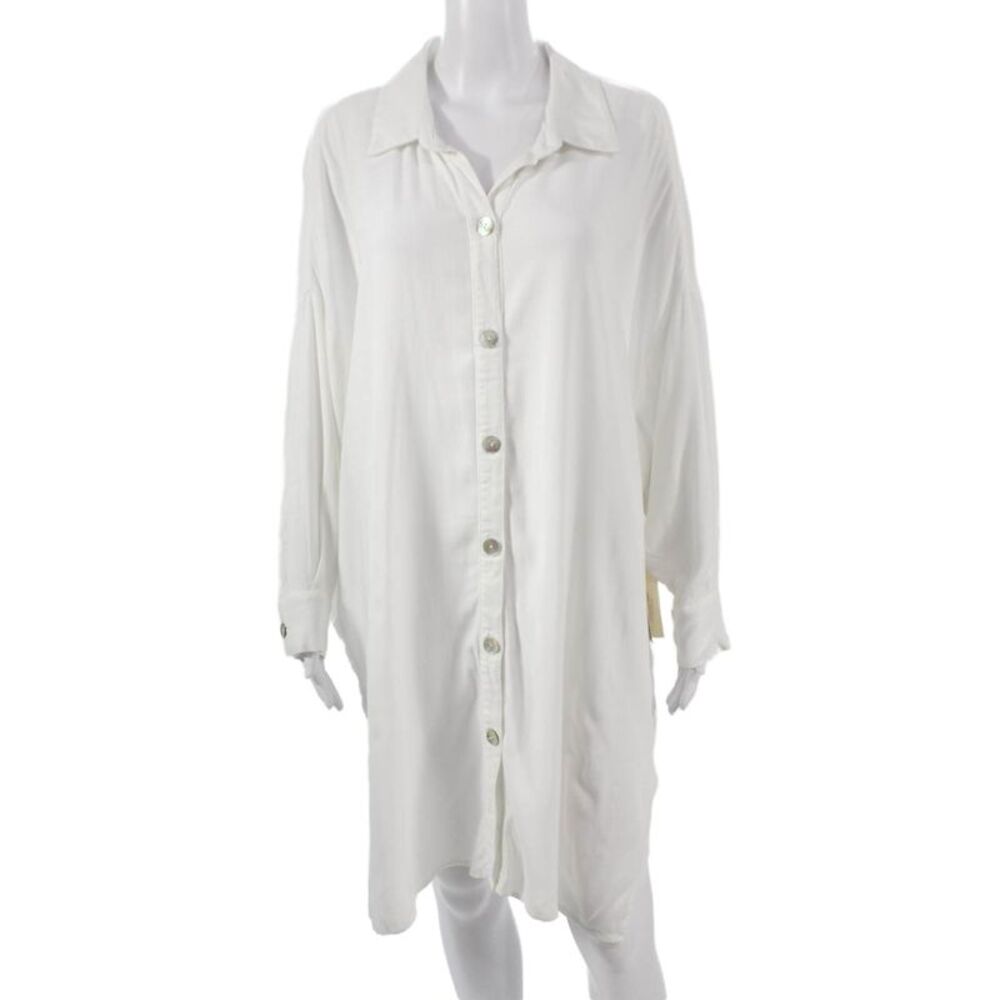 Electric & Rose Womens Rayon Shirt Dress White Long Sleeve Size XS